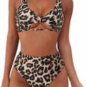 SUUKSESS Women Cutout Bikini Sets Push Up High Waisted Swimsuits 2 Piece (Brown, XL)