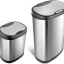 Ninestars Two-Piece Automatic Trash Can Combo Set, 13 Gal (50L) & 3 Gal (12L) Touchless Motion Sensor Garbage Cans with Odor-Sealing Lids, Matching Oval Stainless Steel, Black Trim