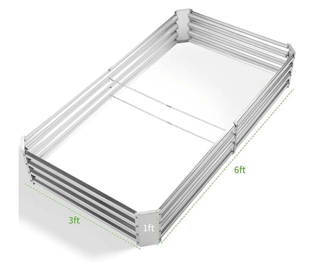 Land Guard 6×3×1ft Galvanized Metal Raised Garden Bed, Metal Planter Kit Box Outdoor for Deep-Rooted Vegetables, Flowers, Green and Herbs, Silver