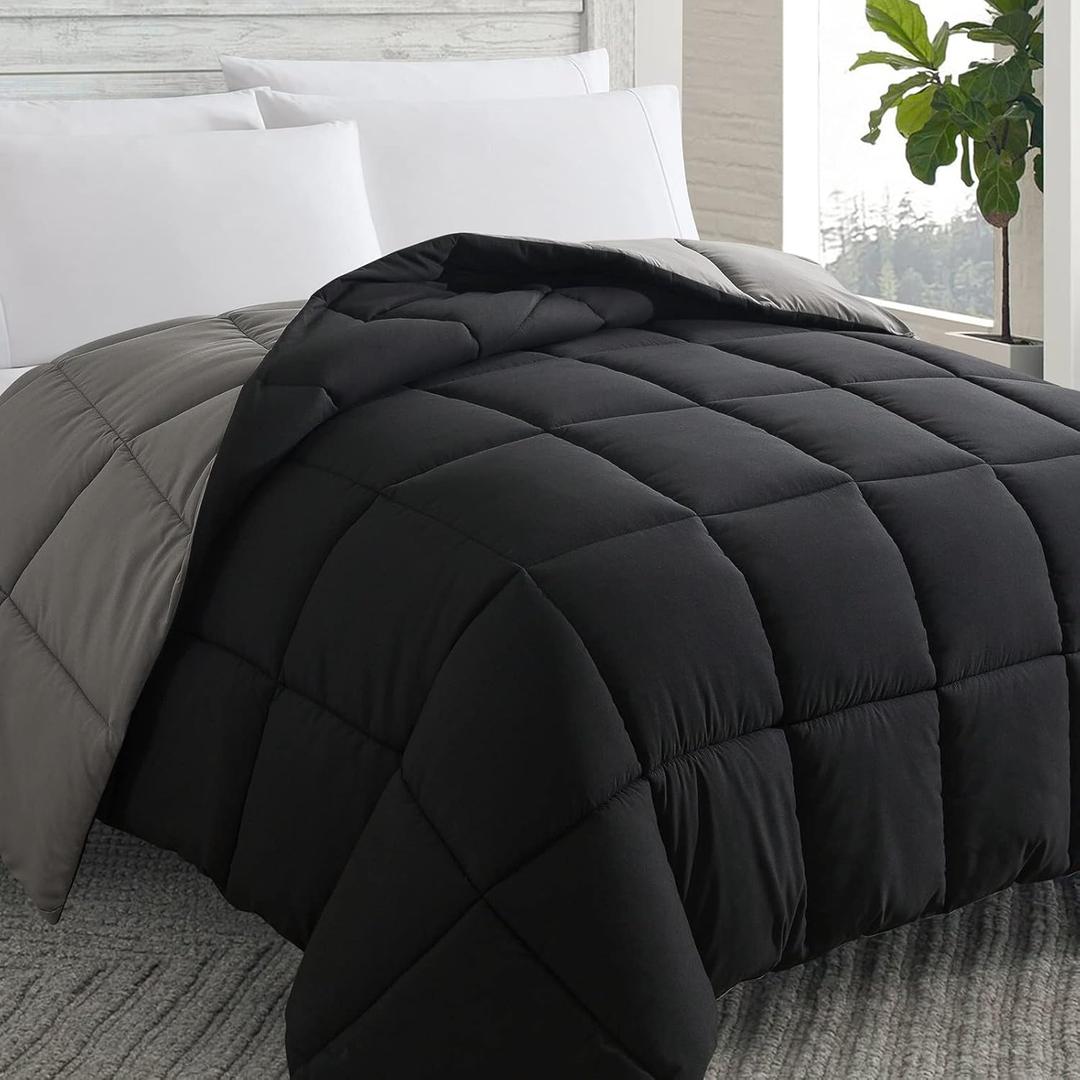 Cosybay Down Alternative Comforter (Black/Grey, King) - All Season Soft Quilted King Size Bed Comforter - Duvet Insert with Corner Tabs -Winter Summer Warm Fluffy, 102x90 inches