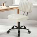 DUMOS Armless Home Office Desk Chair -Small Ergonomic with Low Back Lumbar Support, Height Adjustable PU Leather Computer Task with 360 Swivel Rolling Wheels, for Small Space, Beige White