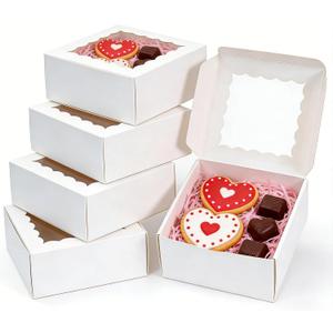 100pcs Cookie Boxes 5x5x2.5 Inches Bakery Boxes with Window Treat Box Dessert Box for Pastry Strawberries Chocolate Mini Cake Donuts - White