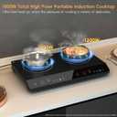 Double Induction Cooktop, 1800W Portable Induction Cooktop 2 Burner Independent Touch Control, Ceramic Electric Stove with 9 Temperature and Power Level, Safety Lock, 3 Hour Timer - Black