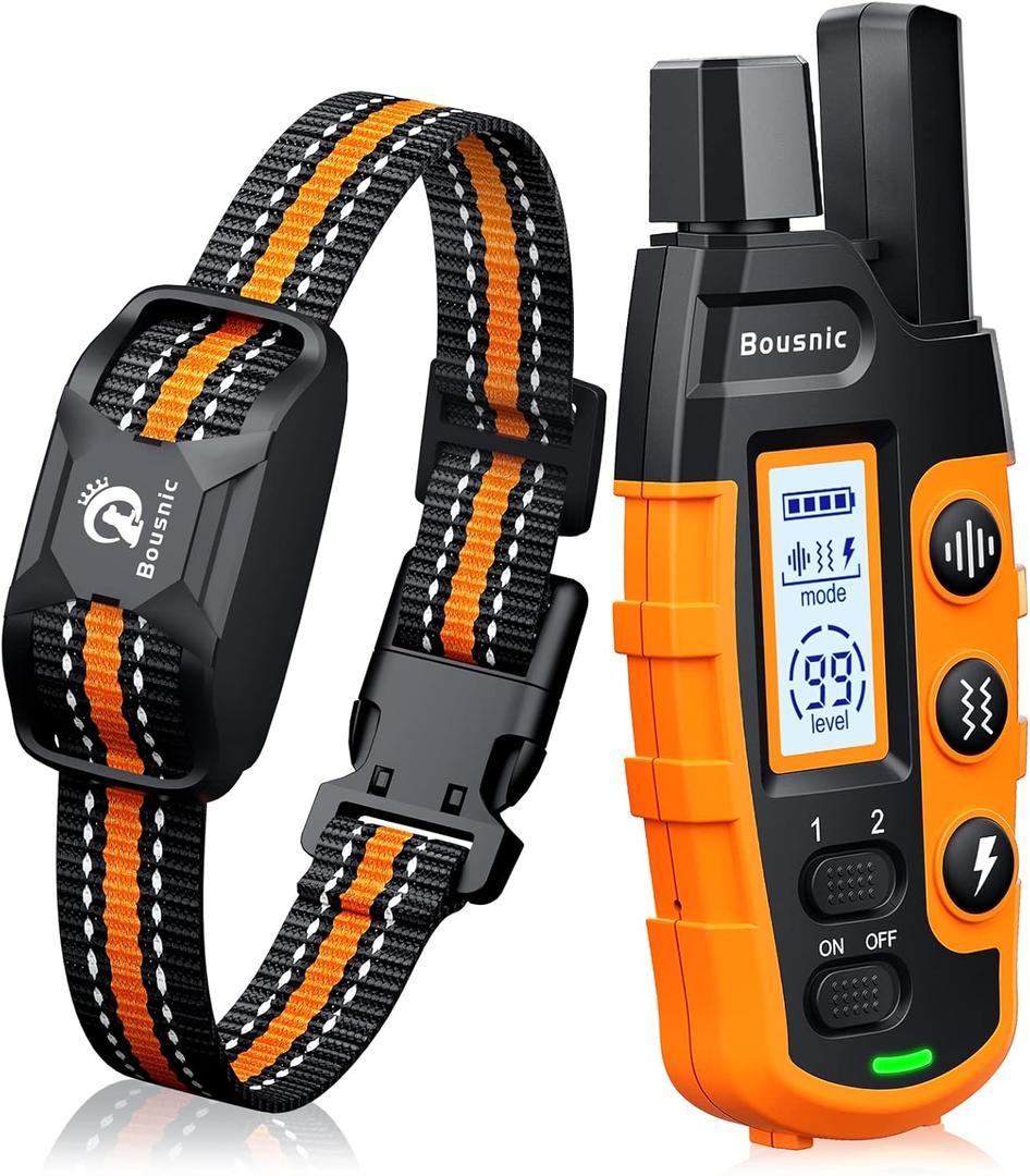 Bousnic Dog Shock Collar - 3300Ft Dog Training Collar with Remote for 5-120lbs Small, Medium, Large Dogs Rechargeable Waterproof e Collar with Beep (1-8), Vibration(1-16), Safe Shock(1-99) (Orange)