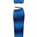 Women's Two Piece Skirt Sets Summer Beach Sexy Ruched Backless Cami Top and Cut Out Skirt Night Out Dress Blue, XL
