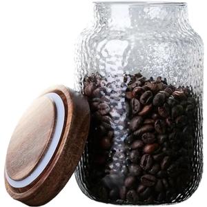 Viovian 24 OZ Glass Coffee Jar with Wooden Lid 700ml Clear Vintage Glass Storage Canister Anti-slip Decorative Jars with Lids for Food Candy Coffee Beans Cookie Sugar