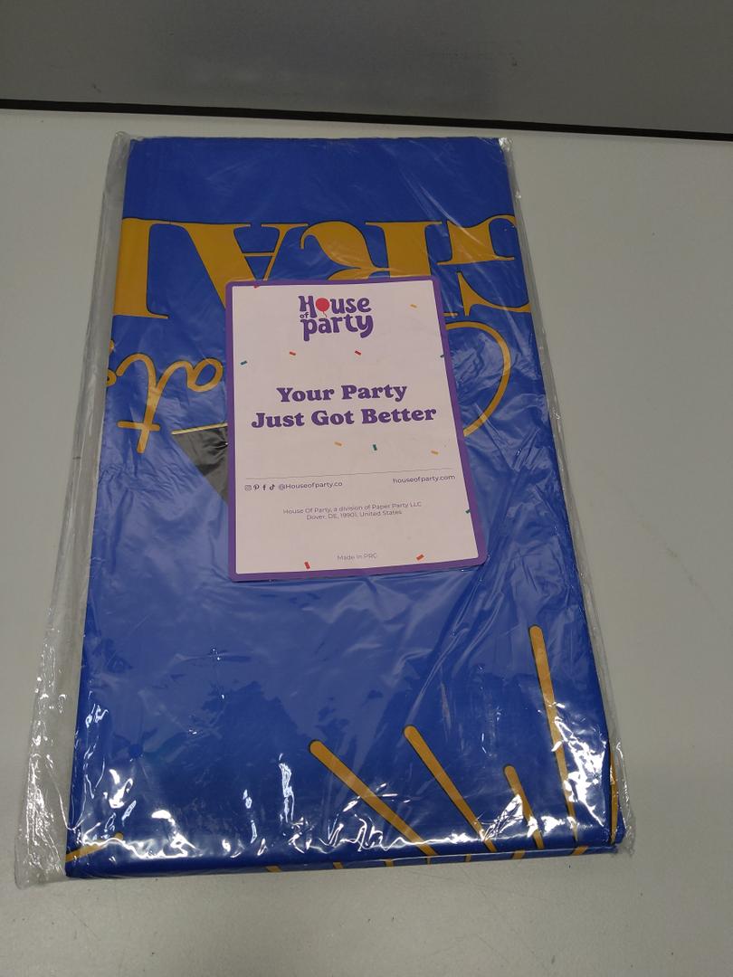HOUSE OF PARTY Graduation Tablecloth 3PCS | 54"x108" Blue Congrats Grad Tablecloths | Grad Tablecloth Class of 2025 | Party Table Cover Fireworks Design for Table Decorations