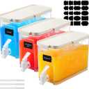 Mumufy 3 Set Plastic Drink Dispensers for Parties Beverage Dispenser for Fridge with Spigot Iced Juice Lemonade Container with Labels and Pens Summer Party Supplies(1 Gallon,White)