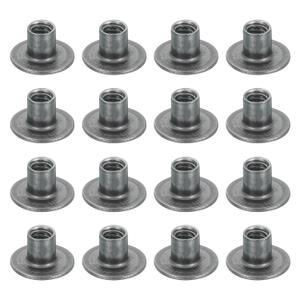 MECCANIXITY 16Pcs 1/4"-20x10mm Brad Hole Tee Nut Carbon Steel Four-Jaw T-Nut Round Base Plate Nut Flange Female Thread Insert Nuts for Wood Furniture