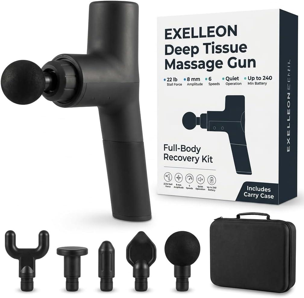 Deep Tissue Muscle Massage Gun | Powerful Handheld Percussion Massager | Back | Neck | Full Body Muscle Recovery | 22 lbs Stall Force | 8 mm Amplitude | 6 Speeds | Quiet | 240 Min Battery