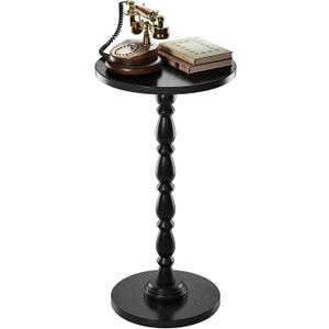 Round Side Table - Small End Table Drink Table for Small Spaces, Vintage Accent Nightstand with Solid Wood Leg for Living Room, Bedroom, Mid-Century Modern Bedside Tables, Black