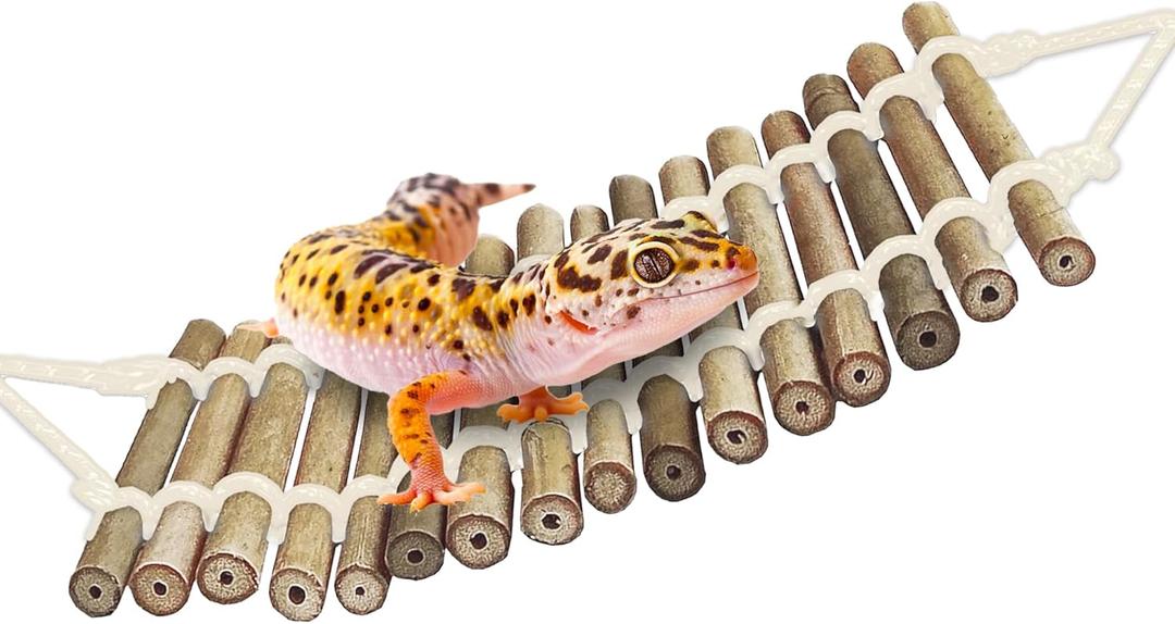 SunGrow Bamboo Gecko Reptile Climbing Bridge and Lizard Lounge, 18 Swinging Hideout Bridge, Helps Leopard Geckos with Thermoregulation, Increases Habitat Space, Can Be Submerged in Water