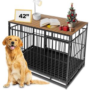 Dog Crate Topper with Magnets for 42 Inch Crate - Aluminum Foldable Dog Kennel Topper Decorative Storage Pet Crate Table Walnut (Only Topper)
