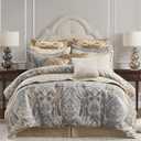 Croscill Julius Luxe Chenille Jacquard Damask Comforter Set, California King, Blue/Grey 4 Piece