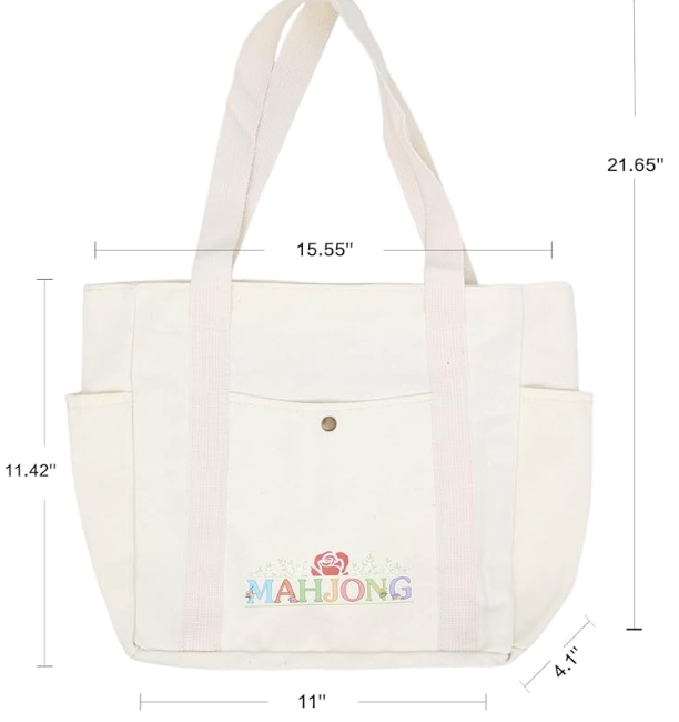 Mahjong Bag for Tiles and Racks Empty American Mahjong Tiles Carrying Tote 31.5 x 12 x 4 Inches Canvas Tile Games Accessories Gifts for Card Pushers Rack Mat Carrying (Bag Only)