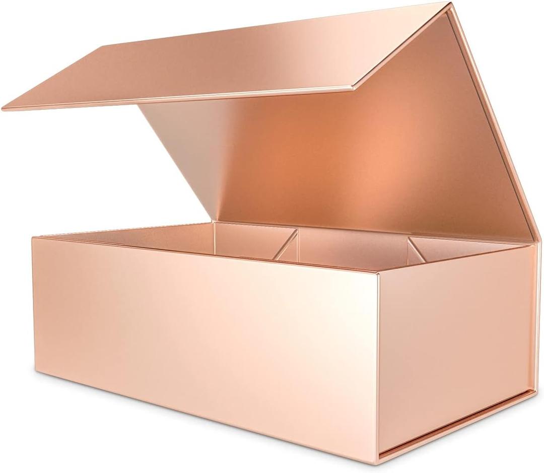 Rose Gold Gift Box with Magnetic Closure Lid - 10" X 6" X 3" Luxury Gift Packaging for Bridesmaid, Birthday Presents