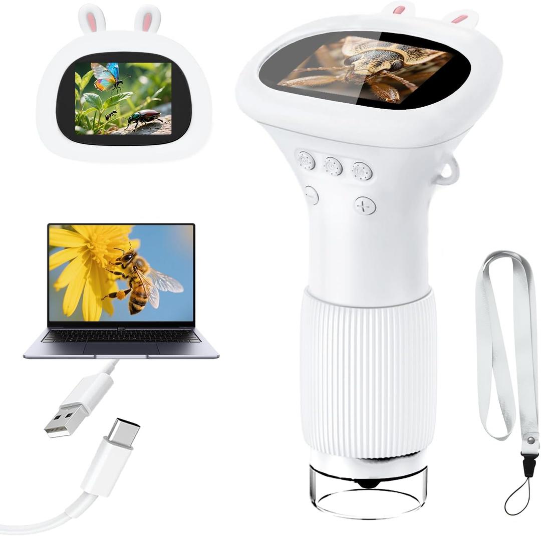 Microscope for Kids, 1000X Handheld Digital Miniscope with 2.0" Screen, Portable Pocket Microscope Education Toys Christmas Gifts for Age 3 4 5 6 7 8 9 10 Girls Boys (White)