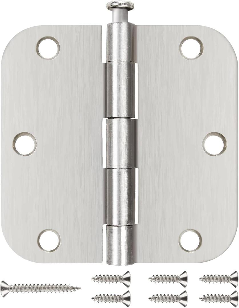 Interior Door Hinges Brushed Nickel 3 Pack Rounded Bedroom Door Hinge Satin Nickel 3.5 x 3.5 inch,5/8 Radius 3 "x 3 " Silver 3 1/2 Inch Door Hinges for RV Trailer Residential Hinges for Wood,Doors