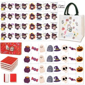 Mahjong Block Set, 65 pcs Vita Mahjong Game Set with Handbag, Portable Travel Mahjong Set for Spring Picnic, Party Gift, Seaside Game & Beach Block Games (Halloween Witch Theme)
