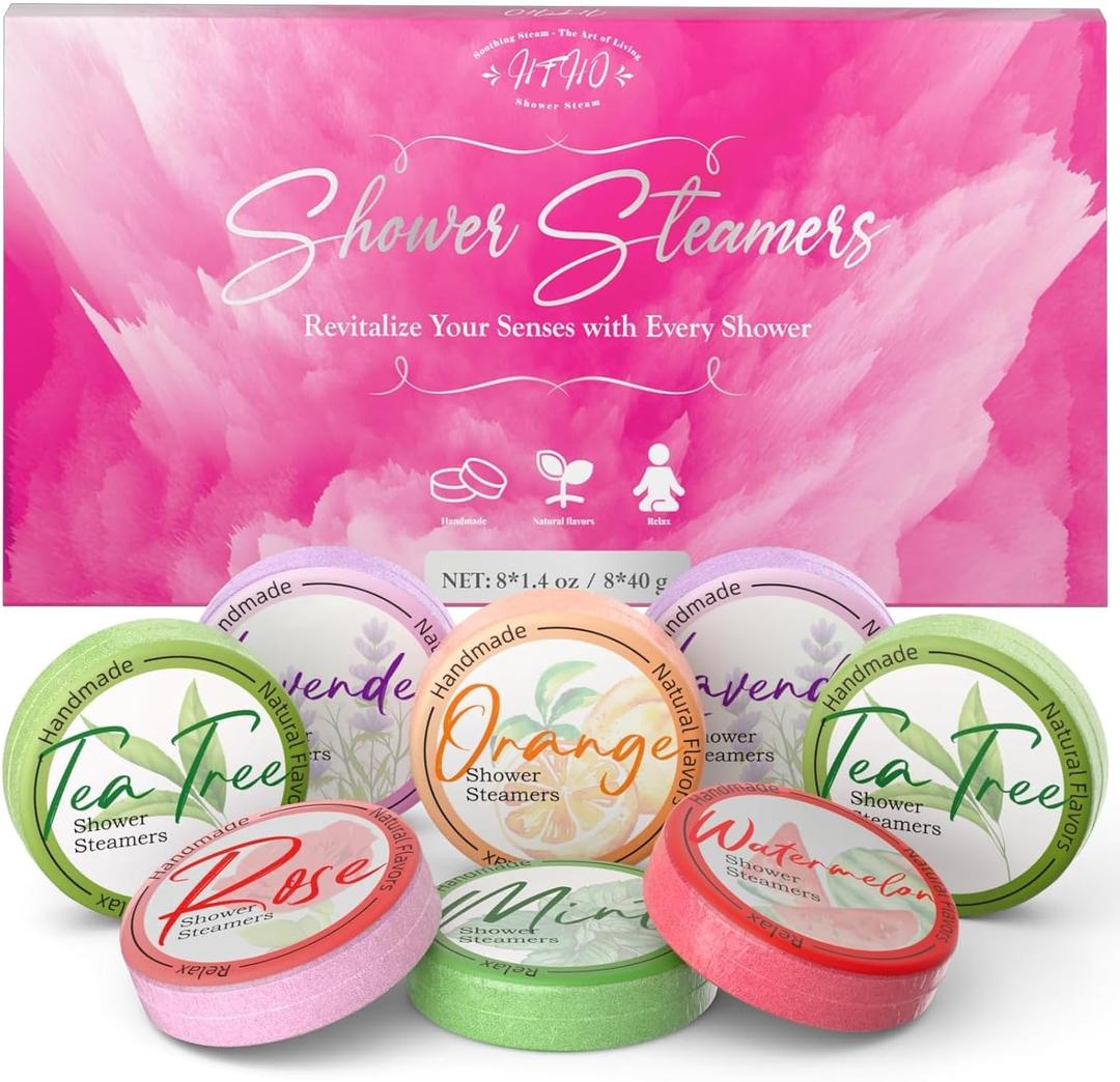 Shower Steamers Aromatherapy 8 Pack - Gifts for Women, Shower Bombs with Essential Oils, Self Care and Stress Relief Stocking Stuffers, Relaxation Birthday Gifts for Women and Men. Pastel Flow Style