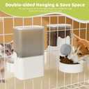 Hanging Cage Automatic Small Pet Food Bowl Water Bottle Dispenser, 1L Auto Gravity Pet Feeder and Waterer Set Kennel Feeding Station Crate Feeder Dish for Rabbit Puppy Cats Ferret (Grey)