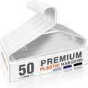 HOUSE DAY White Plastic Hangers 50 Pack, Plastic Clothes Hangers with Built-in Hooks, Durable and Strong Plastic Coat Hangers for Closet, Space Saving Clothing Hanger for Shirts, Coats, Skirt, Dress