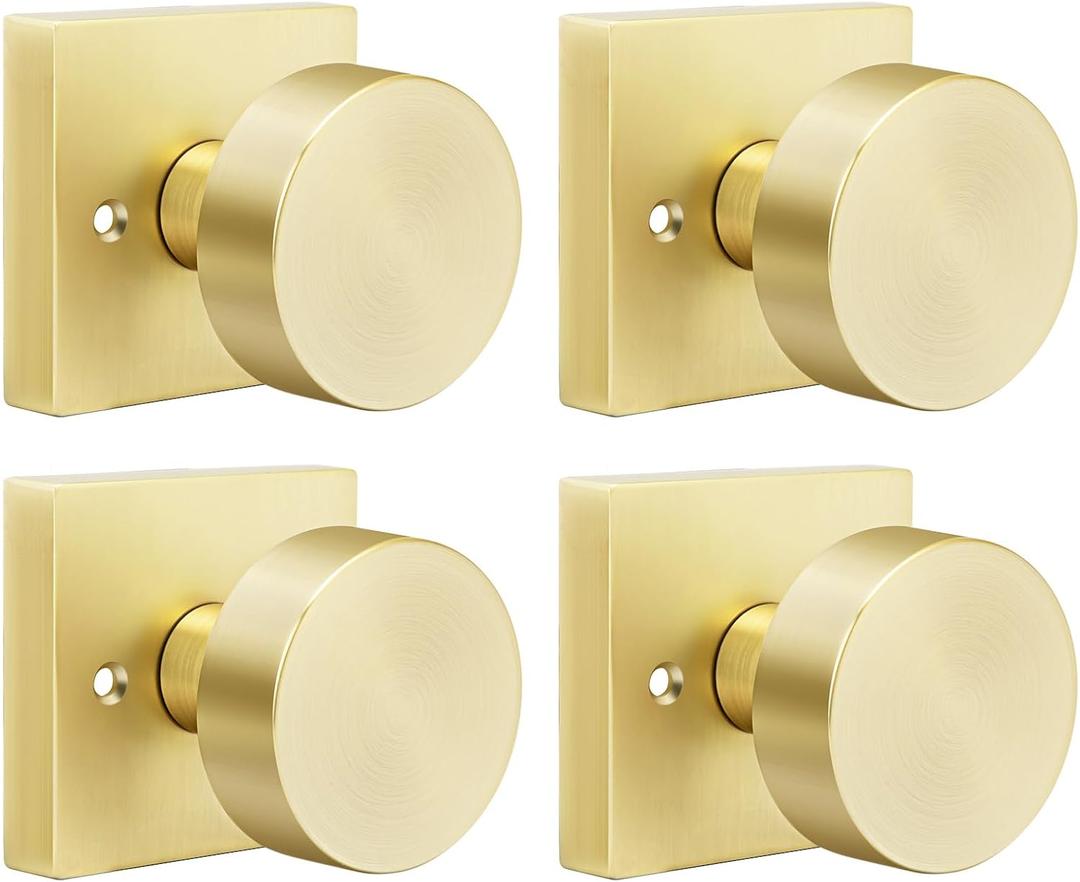 goldenwarm Gold Dummy Door Knobs, Zinc Alloy Square Ball Brushed Gold Dummy Door Knobs for Hallways, Kitchens, Heavy Duty Door Knob Bulk - Modern & Stylish(2 Pairs / 4 Pieces)