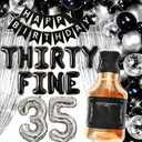 LaVenty Thirty Fine Birthday Decoration Banner 35th Birthday Party for Him 35th Birthday Decorations 35 Number Balloon Whiskey Balloon (Black Silver)