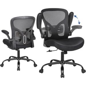 Ergonomic Office Chair, Flip-up Armrest, Mesh Back PU Leather Seat