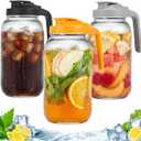 3 Pack Glass Pitchers with Lid, 64 oz Sun Tea Pitcher, Half Gallon Mason Jar Pitcher with Wide Mouth Airtight Lid for Ice Tea, Cold Brew Coffee, Fridge Water, Milk, Juices, Leak Proof Water Jug