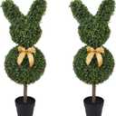 2 Pcs Bunny-Shape Boxwood Topiary 3 ft Faux Boxwood Bunny, UV & Weather-Resistant, Lifelike Decorative Garden Sculpture for Front Porch, Patio, Lawn, Backyard & Indoor Decor