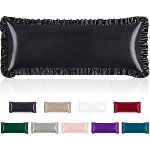 Homiest Ruffle Satin Body Pillow Cover, Silky Satin Body Pillowcase with Envelope Closure, Luxury & Ultra Soft Long Pillow Cases for Hair and Skin, Ruffled Long Pillow Shams (Black) (Body - 20 x 54 Inch)