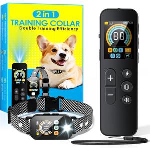 2 in 1 Dog Shock Collar & Dog Bark Collar, 4200 FT Dog Training Collar with Remote,3 Training Modes & Light for Night Walks,IP67 Waterproof Smart Anti Barking E-Collar with Adjustable Sensitivity