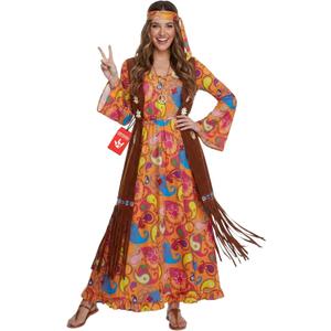Morph Hippie Costume Women, 70s Outifts for Women, 60s Long Dress, 70s Disco Outfits for Womens (X-Large)