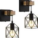 Black Wall Sconce with ON/Off Switch Pack of 2, Dimmable Cage Wall Mount Light Fixture Industrial Farmhouse Lighting, LG9939389 (hardwire)