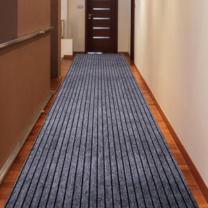 Runner Rugs 3 x 10 ft for Hallway with Rubber Backing, Non Slip Indoor Rug, Outdoor Runner Rug Waterproof, Custom Size Area Rugs for Entryway, Balcony, Patio, Kitchen, Garage, Stair, and Laundry (Grey Wide Stripe)