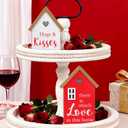 2 x Valentine's Day Wooden Cottage Decor SetRustic Farmhouse"Hugs & Kisses"and"Love in This Home" Signs, Romantic Table Top Decoration for Tiered Tray, Shelf, Mantel, or Bedroom