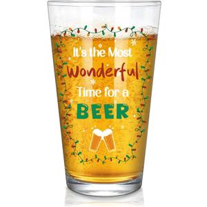 Futtumy It's the Most Wonderful Time for a Beer Glass, 17 OZ Beer Pint Glass, Funny Gifts for Men Beers Lovers Dad Father, Christmas Gifts for Men Women, Christmas Beers Glass for Xmas Party Birthday