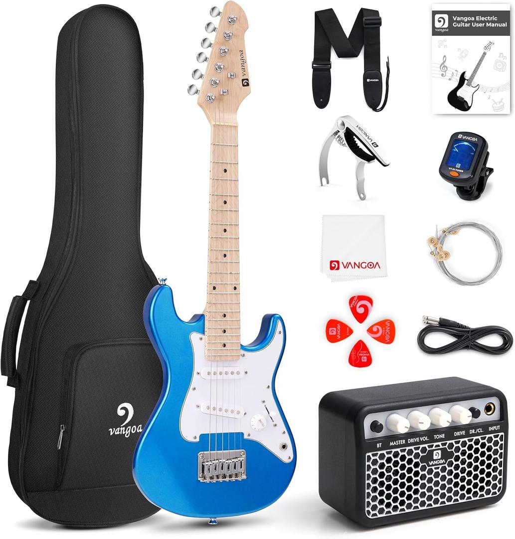 Kids Electric Guitar Vangoa 30 Inch Electric Guitar for Beginner Kit for Young Players with Amp, Bag, Strap, Extra Strings, Capo, Tuner, Picks, Cable (Blue)