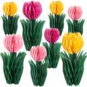 Easy Joy 8PCS Flower Party Decorations Tulips Honeycomb Centerpieces 3D Tulips Centerpieces for Tables Pink White Table Toppers Birthday Boho Wedding Party Decorations Girl Baby Shower (Tulips-02)