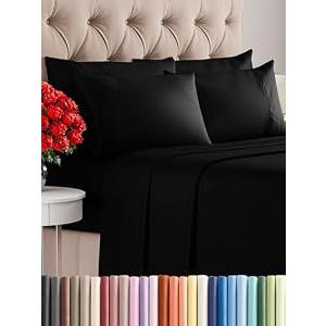 King 6 Piece Sheet Set - Comfy Breathable & Cooling - Ultra Soft Hotel Luxury Bedding Set with 8-16 Inch Deep Pockets - 1 Flat & 1 Fitted Sheet & 4 Pillowcases - Cozy, Wrinkle Free & Easy Care - Black