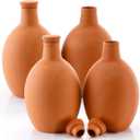 4 Pcs Large Terracotta Watering Pots 50 oz Ollas Self-Watering Pots with Lids Terracotta Watering Globes Bulk Plant Irrigation System for Indoor Outdoor Plants Garden Beds