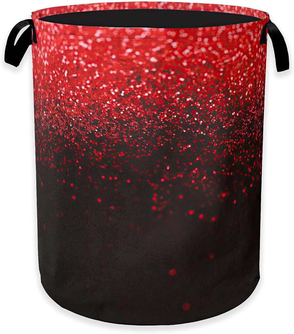 Red Sequin Laundry Basket,Glitter Clothes Hamper,Oxford Cloth Collapsible Nursery Hamper Storage Organization for Bedroom,Bathroom,Office,College Dorms,16x20 Inch