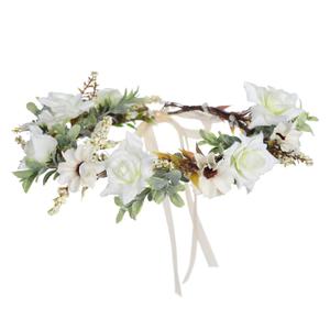 AWAYTR Leaf Flower Crown Garland Headpiece - Hair Floral Wreath Adjustable Flower Headbands for Bridal Wedding Festival Party Flower Leaves Crown (Cream White)