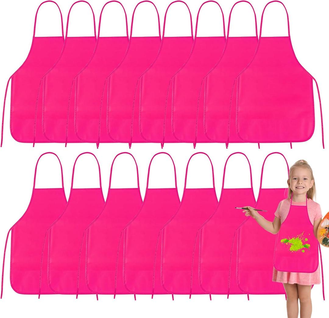 PLULON 30 Pcs Kids Apron Painting Aprons, Kids Aprons for Painting Rose Red Aprons Art Apron Smocks Bulk for Art Activity Craft Home Kitchen Classroom Party Supplies