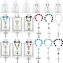 Reallnaive 6 Set Holy Water Bottles Gift Set Baptism Favor for Guest Christian Catholic Glass Water Bottles Cross Rosary Bracelets Organza Bag for Church First Communion Gift