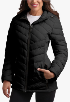 Reebok Womens Puffer Jacket - Midweight Quilted Snow Glacier Shield Full Zip Winter Coat for Women with Hood & Zip Pockets, Large 