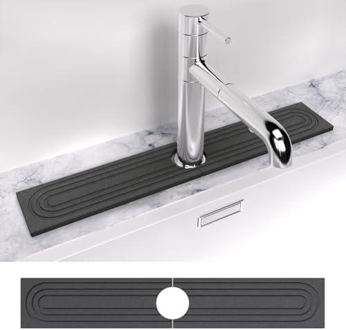 TOOVEM Kitchen Sink Splash Guard, Diatomite Fast Drying Stone Sink Mat, 23.6 x 4 inches Absorbent Mat Protectors, Dark Grey