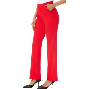 iChosy Women's Stretchy Straight Leg Dress Work Pants Business Office Casual Slacks with Pockets (Red)