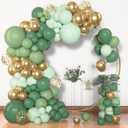 Amandir 153pcs Sage Green Balloon Garland Arch Kit, Different Sizes 18 12 10 5 inch Sage Green Gold Latex Metallic Confetti Gold Balloons for First Communion Safari Baby Shower Baptism Decorations